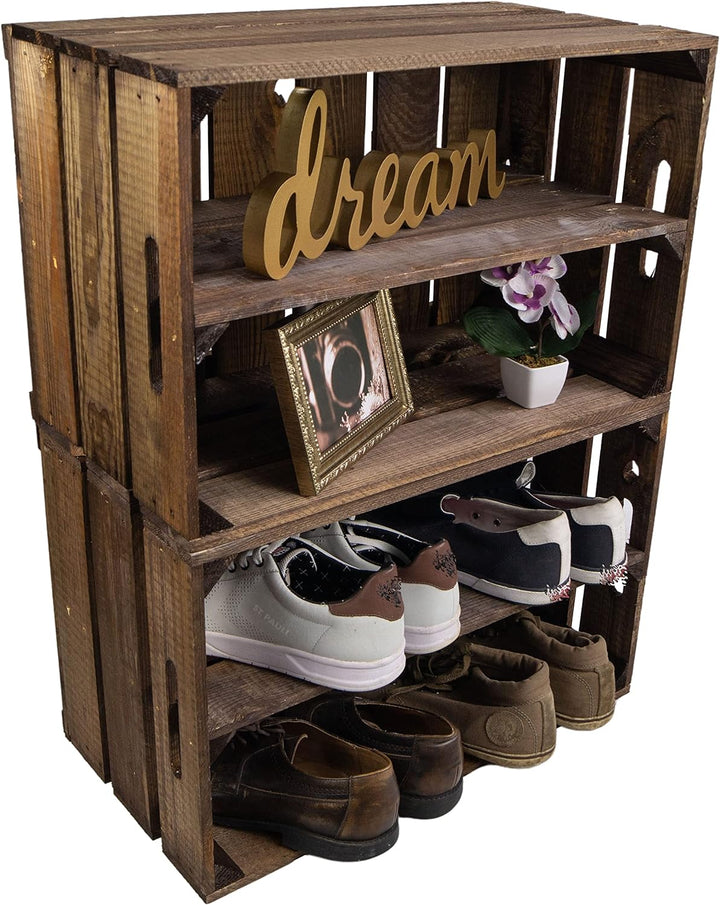 Kistenkolli Altes Land 3er Set schöne Obstkiste Elfirede mit Mittelbrett, ca 54x35x30 cm (LxBxH) Dun