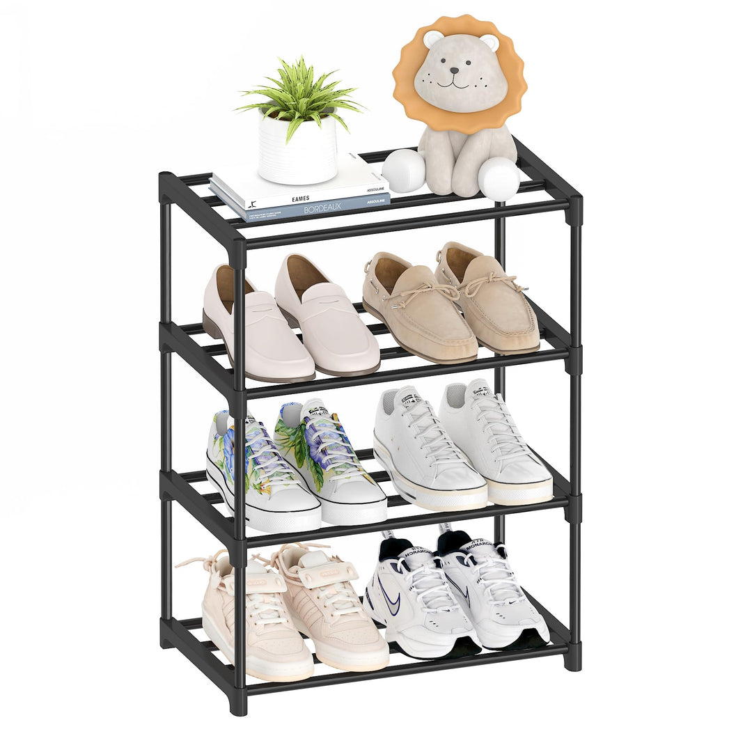 Kleines Schuhregal mit 4 Ebenen, schmal, stapelbar, Schuhregal für Kinder, Kleinkinder, Erwachsene,