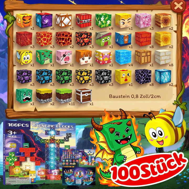 Magnetische Bausteine 100 PCS 2CM Magnetbausteine für Kinder ab 3 Jahre Blocks, Montessori Spielzeug