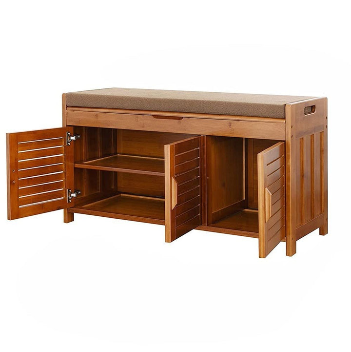 Kleine Schuhschrank mit Sitzbank, Holz Schuhregal mit Sitzfläche, Bambus Bank mit Stauraum und Sitzk