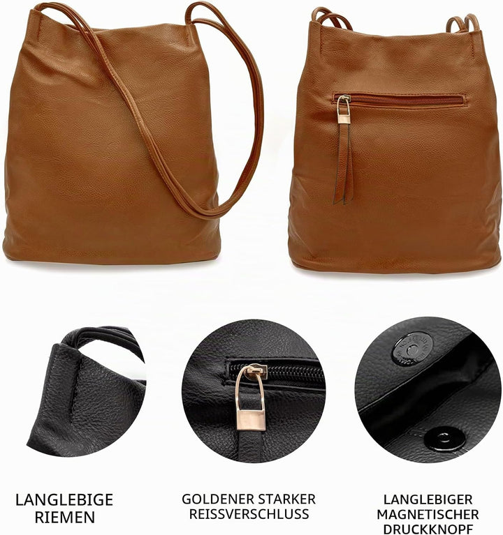 Woodland Leathers Damen-Handtasche aus veganem Leder, mittelgross, elegante schwarze Handtasche mit