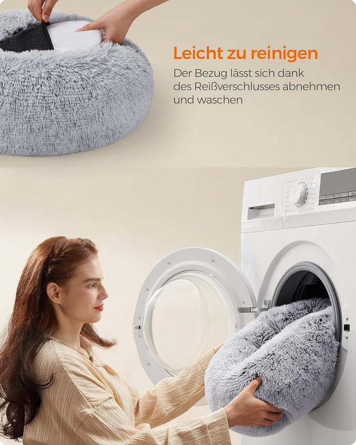 Feandrea Hundebett flauschig, Katzenbett, Donut Kissen, waschbar, Polsterung in der Mitte herausnehm