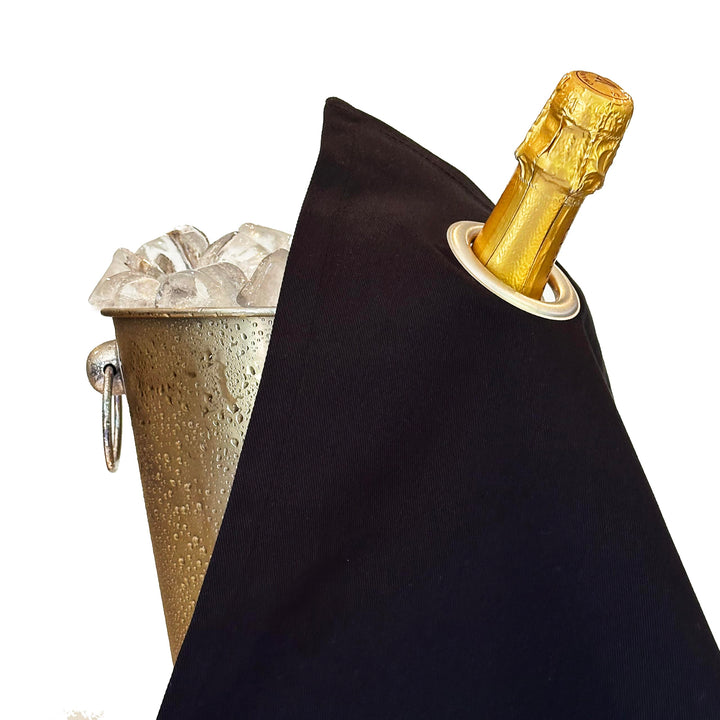 Classic Collection, Flaschentuch mit Metallring für Eiskübel, Baumwolle, 42 cm, Eckloch (Schwarz mit