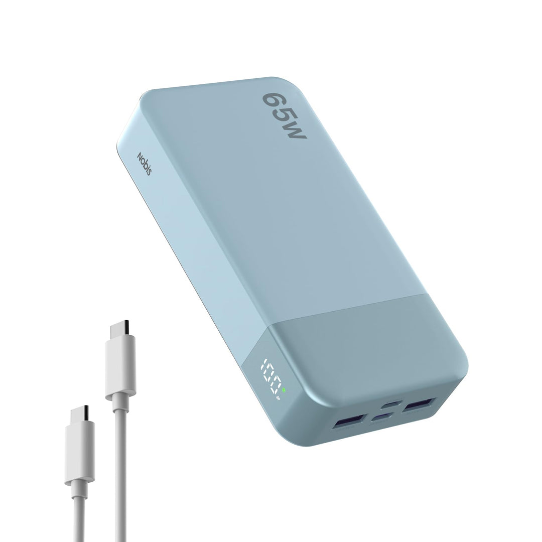 NOBIS Powerbank 20000mAh, 65W Schnellladung Power Bank, Tragbarer Ladegerät mit Digitalanzeige, Dual