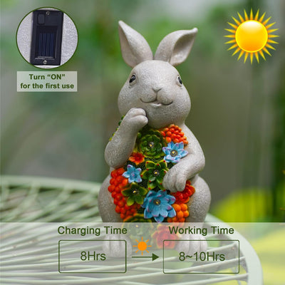 Yeomoo Solar Kaninchen Figuren Gartendeko für Draussen,Hase mit Sukkulenten Solarlampe Deko Bunny Fi