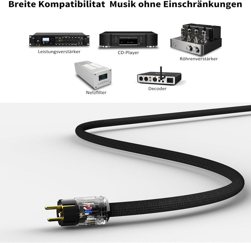 Monosaudio HiFi Kaltgerätekabel 1,5M/4,9FT Kupferabschirmung, 2 polig High End OFC Audiophil Stromka