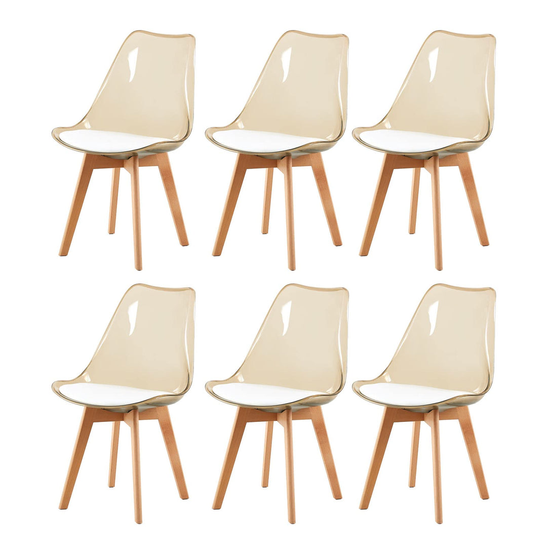 H.J WeDoo 6er Set Braun Transparente Esszimmerstühle im Skandinavischen Stil, 6 Küchenstühle Massive