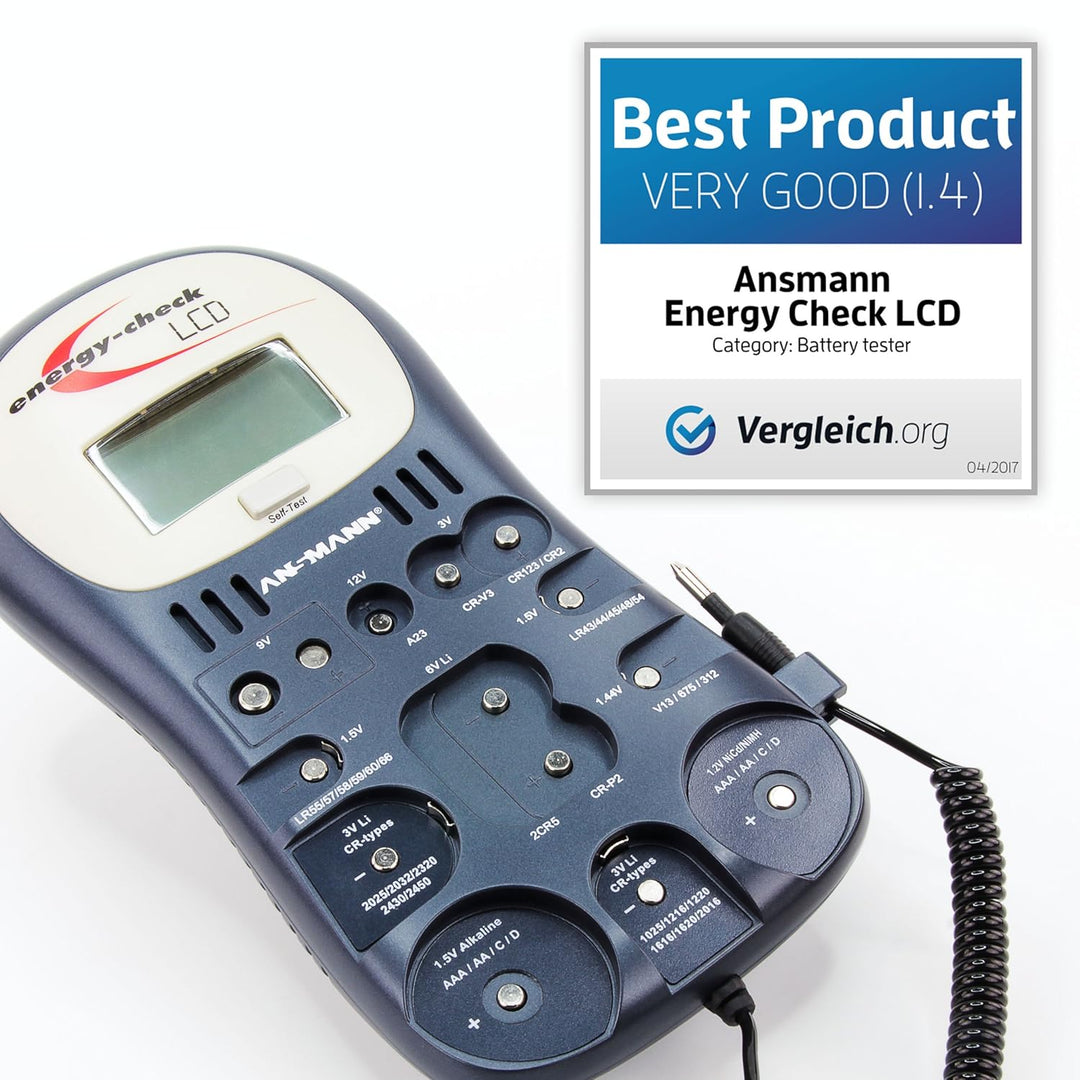 ANSMANN EUR1485 Batterietester Energy Check LCD - Zuverlässiges Profi Testgerät mit digital Anzeige