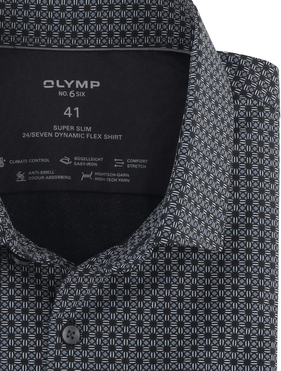 OLYMP Herren Businesshemd Langarm No. Six 24/Seven,Rotationsdruck,super Slim,Modern Kent 37 Schwarz