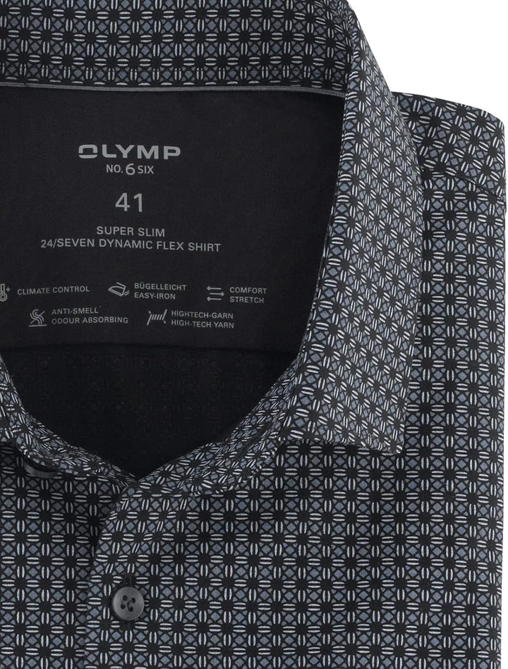OLYMP Herren Businesshemd Langarm No. Six 24/Seven,Rotationsdruck,super Slim,Modern Kent 37 Schwarz