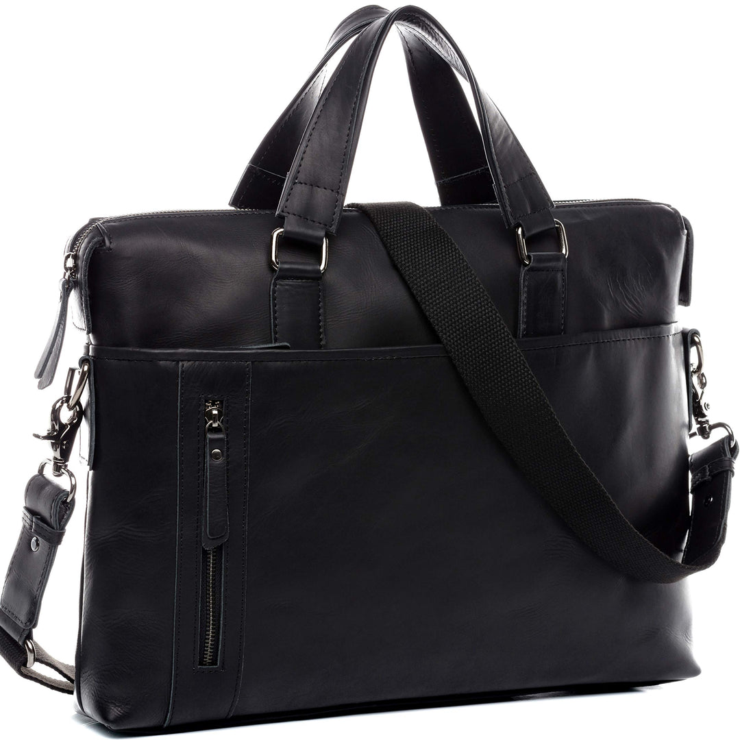 BACCINI Laptoptasche 15 Zoll echt Leder LEANDRO abnehmbarer Schultergurt mit Laptop-Hülle Schwarz, S