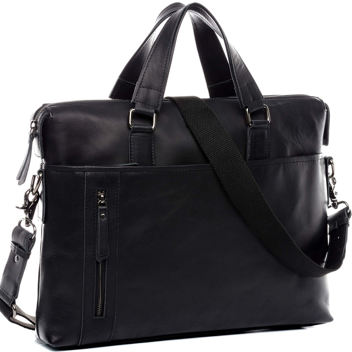 BACCINI Laptoptasche 15 Zoll echt Leder LEANDRO abnehmbarer Schultergurt mit Laptop-Hülle Schwarz, S