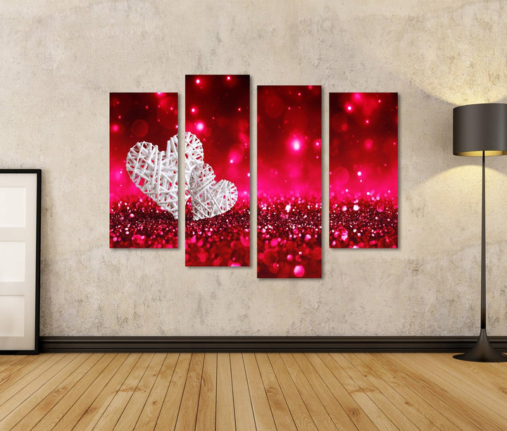 islandburner, Bild auf Leinwand Zwei Weidenherzen auf rotem, funkelndem Glitzer Wandbild Poster Lein