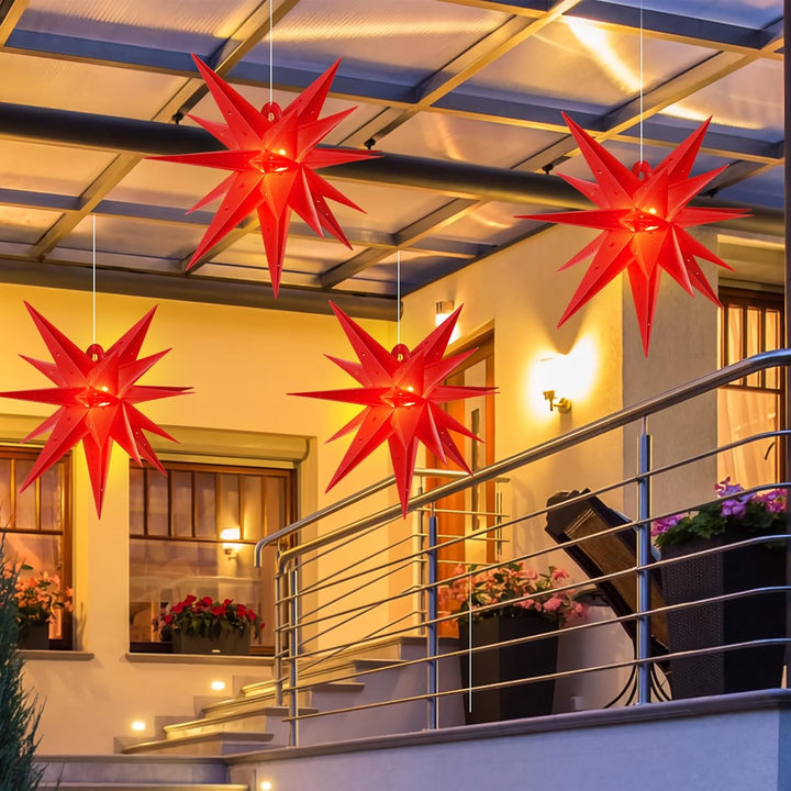 SUNBEAUTY Weihnachtsstern Beleuchtet Batterie mit Timer, 58CM Hängend Weihnachtsdeko Aussen Led Ster