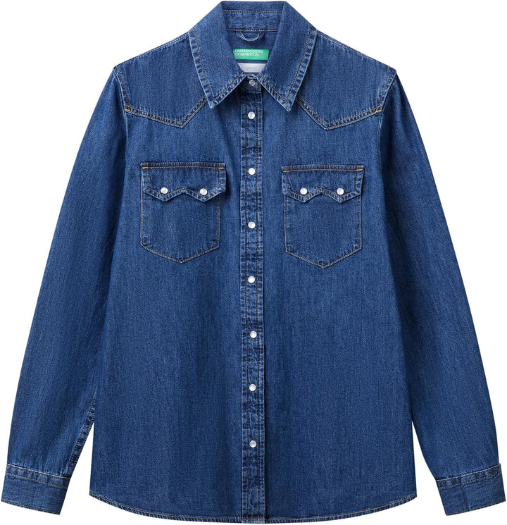 United Colors of Benetton Hemd 5RZKDQ06T, Blau, M Damen, blau, Medium