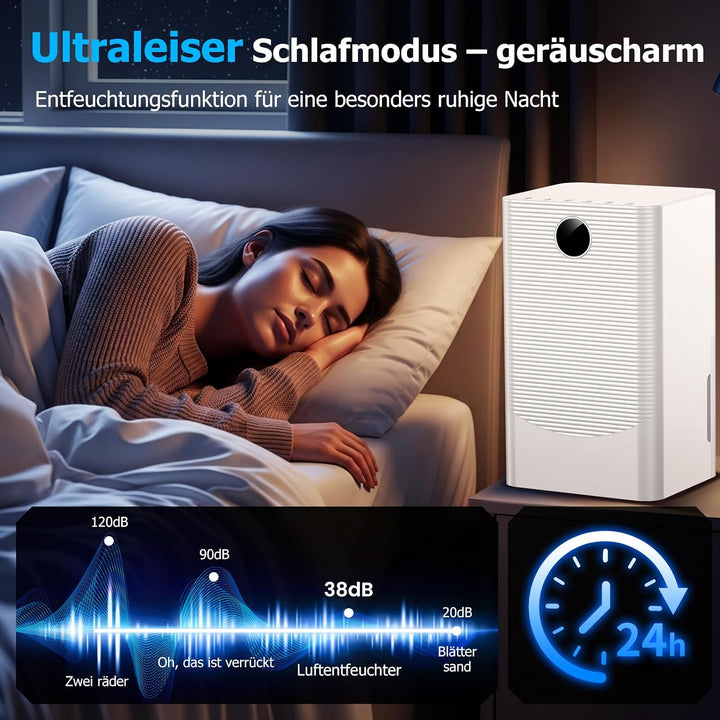 Luftentfeuchter mit 24H Timer für Schlafzimmer Keller Bad Weiss, Weiss