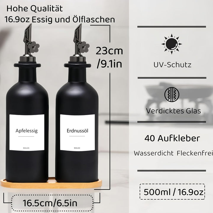 Essig und Ölflaschen Set, 500ml x 2 Ölflasche, Olivenöl Flasche Set, Ölspender, Automatisches Öffnen