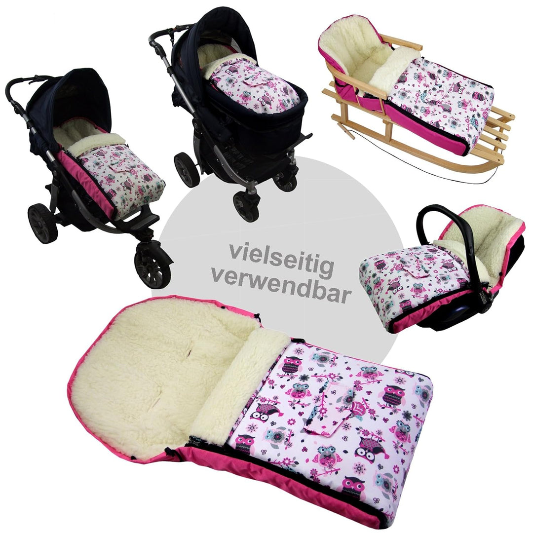 BAMBINIWELT KOMBI-ANGEBOT Muff + Winterfusssack 108cm - aus Lammwolle für Kinderwagen, Buggy, Radanh
