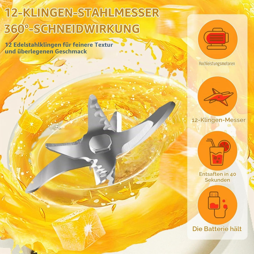 Smoothie Maker to Go, 450ml Tragbarer Mixer, Portable Blender mit 12-Klingen Edelstahl, Mini Mixer f