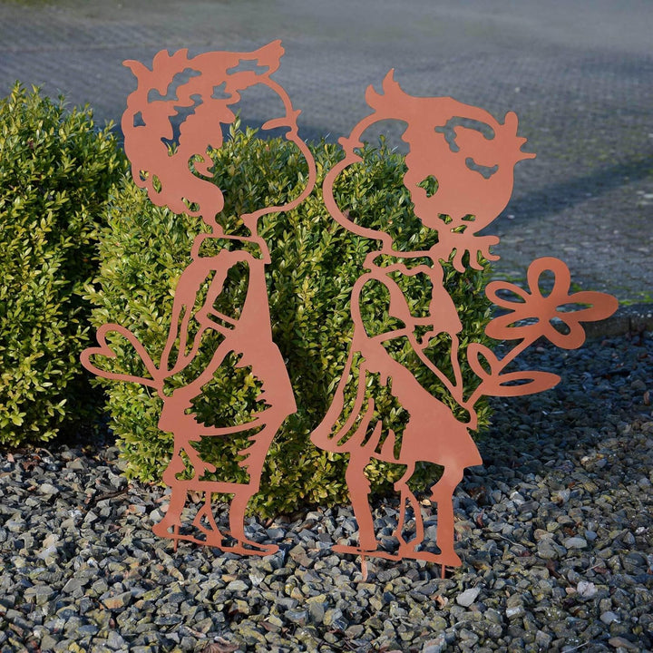 UNUS Gartenstecker Rost Mädchen und Junge gross, Gartenstecker