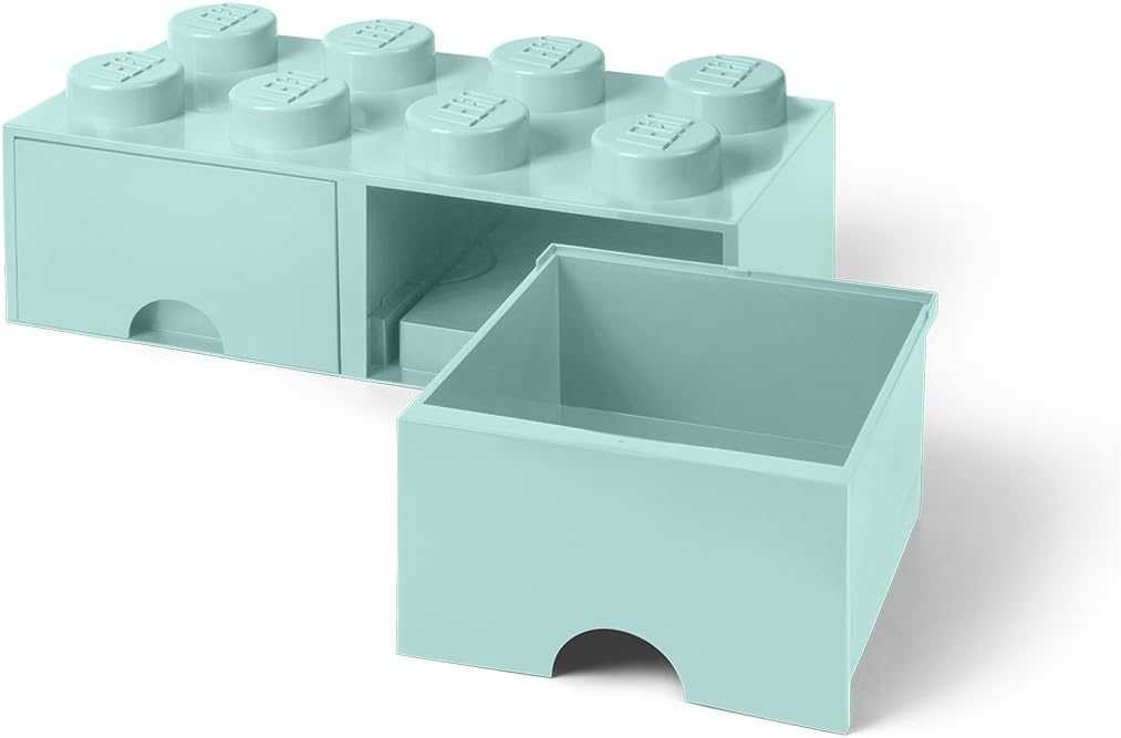 Lego Brick Schublade 8 Knöpfe, 2 Schubladen, stapelbar Aufbewahrungsbox, 9,4 l, Aqua (Mint grün), 32