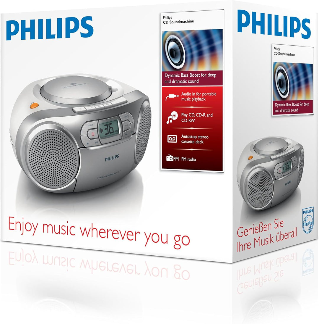 Philips AZ127/12 CD-Soundmaschine, CD Player Tragbar (Radio UKW, CD, Kassettendeck, Dynamic Bass Boo