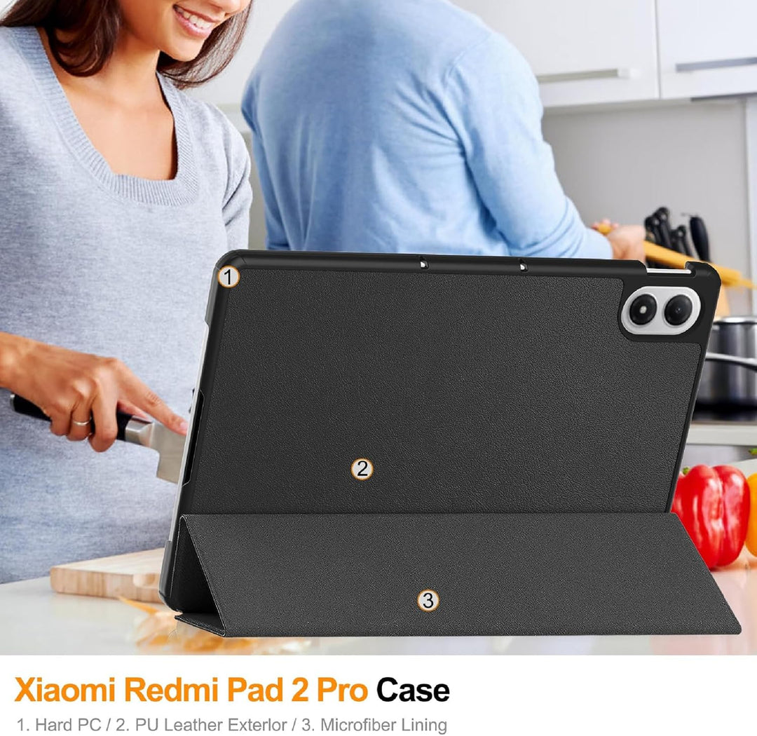 GIOPUEY Hülle Kompatibel mit Xiaomi Redmi Pad 2 Pro 12.1 2025, Flip Case [Bracket-Funktion] 360° Sch