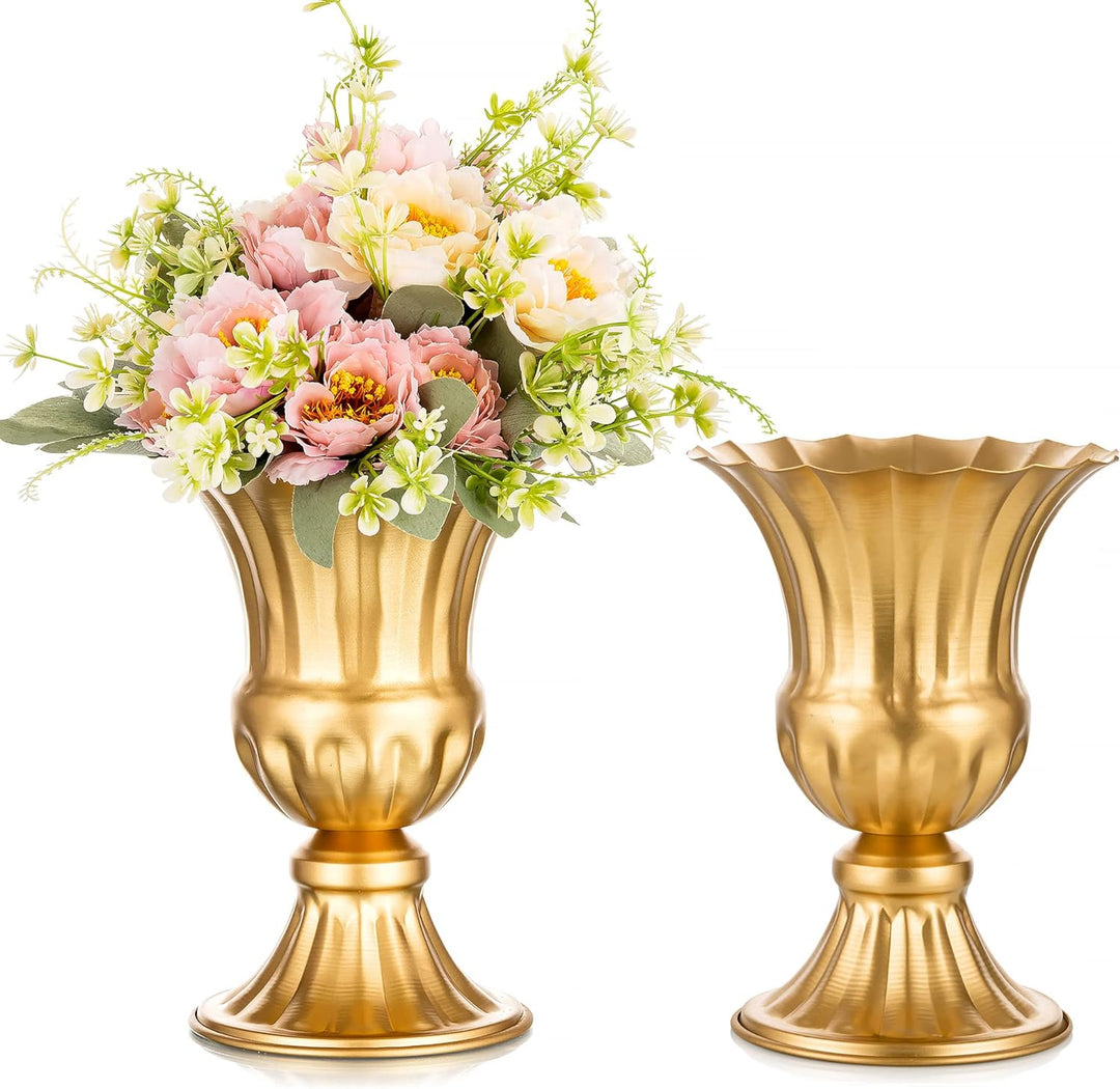Sziqiqi Golden Metall Vase für Hochzeit - 2 Stück Klein Blumenvase Deko Hochzeit Mittelstücke, Vinta