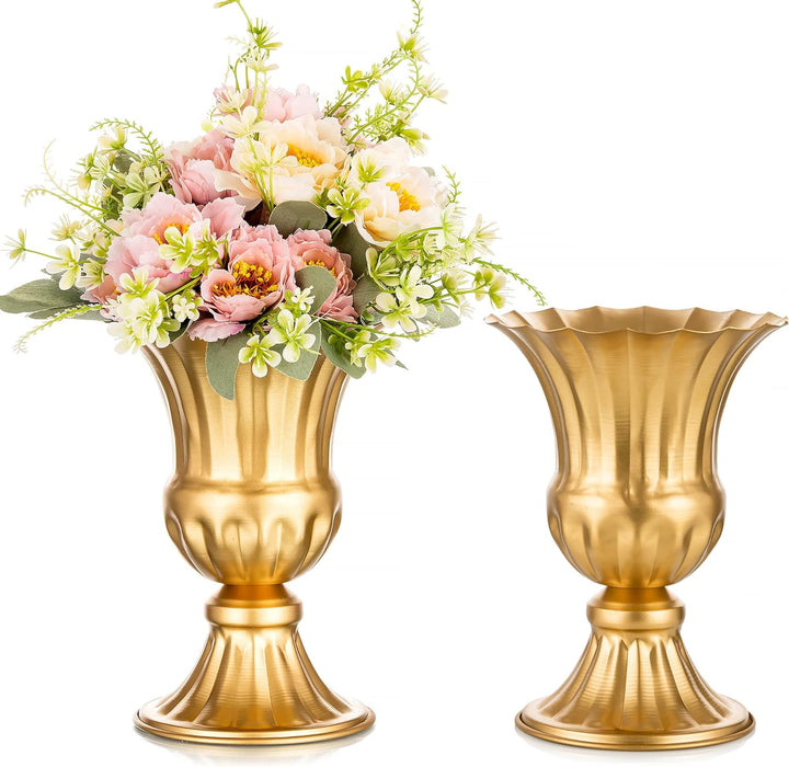 Sziqiqi Golden Metall Vase für Hochzeit - 2 Stück Klein Blumenvase Deko Hochzeit Mittelstücke, Vinta