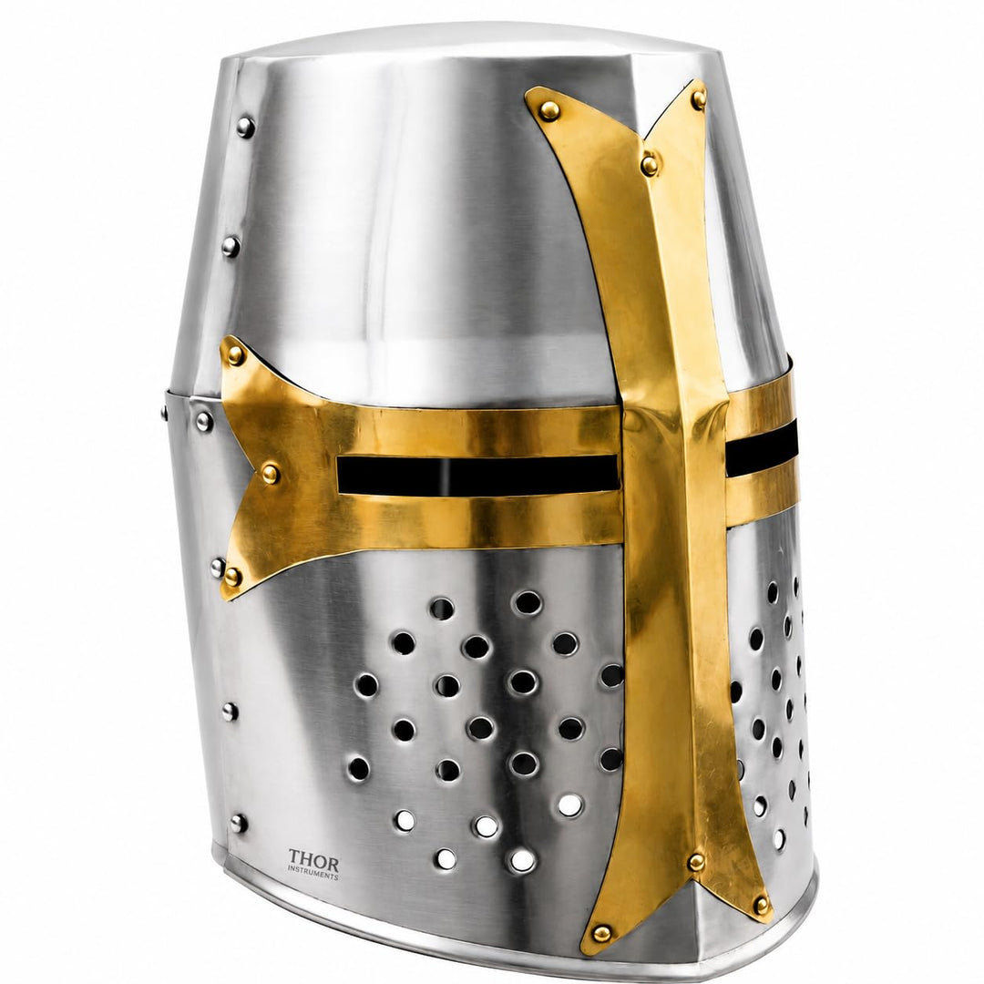 Medieval Knight Brass Crusader Helmet
