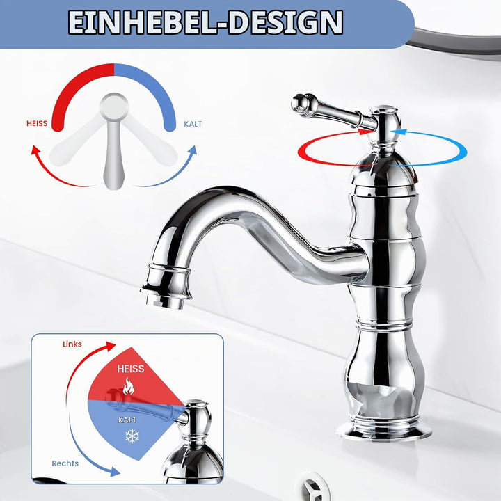 kisimixer Wasserhahn Bad,360° Drehbar Waschtischarmatur-Mischbatterie für Bad, Einhandmischer Wascht