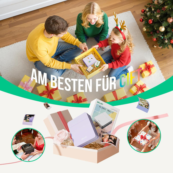 Nelko Fotodrucker PP01 Farbe Tragbarer Mini Fotodrucker für Smartphone mit 20 Fotopapier, Tintenstra