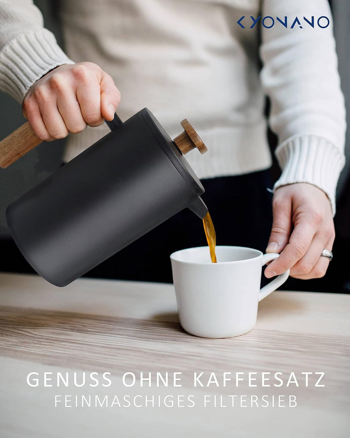 KYONANO French Press 0,6 Liter | Thermo Kaffeebereiter aus Edelstahl, Kaffee Camping für 2-3 Tassen,