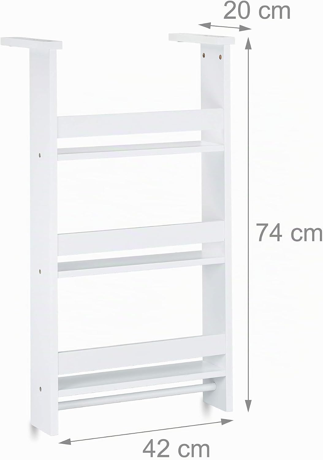 Relaxdays Hängeregal für Kühlschrank, Aufbewahrung von Gewürzen, mit Küchenreling &amp; 5 Haken, MDF, HB