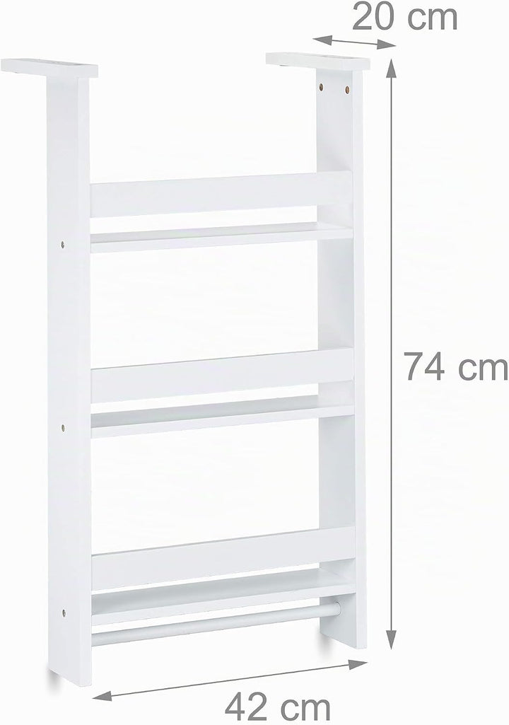 Relaxdays Hängeregal für Kühlschrank, Aufbewahrung von Gewürzen, mit Küchenreling &amp; 5 Haken, MDF, HB