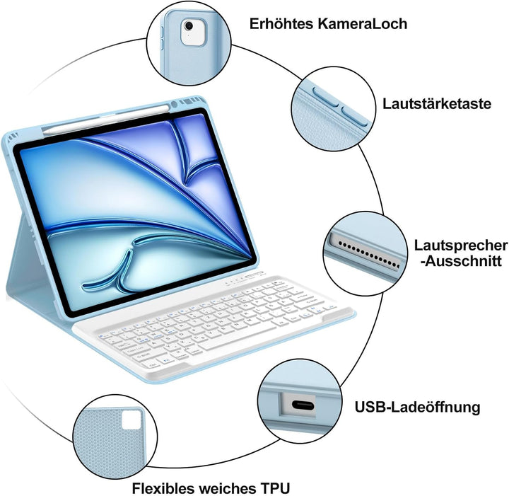 IVEOPPE Hülle mit Tastatur für iPad Air 13 Zoll M4 2026/M3 2025/M2 2024, Magnetisch Abnehmbare Bluet