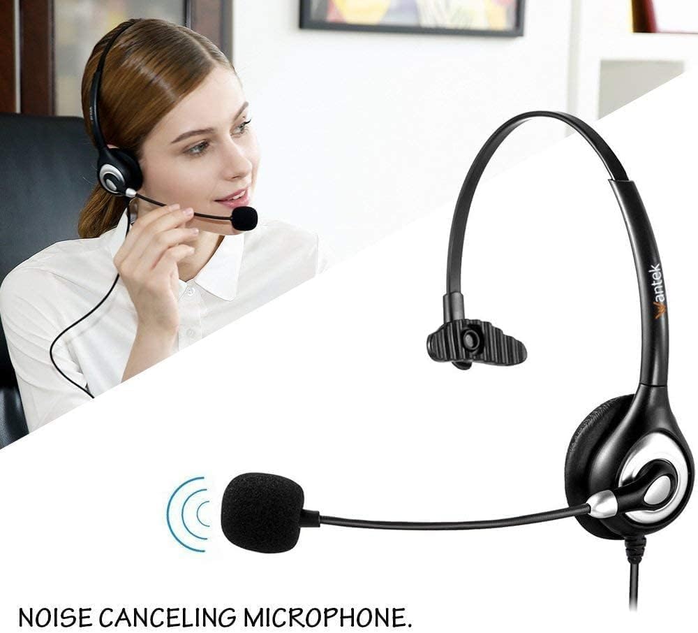 Wantek USB Headset Mono mit Noise Cancelling Mikrofon und Call Volume Control Call Center Headsets m