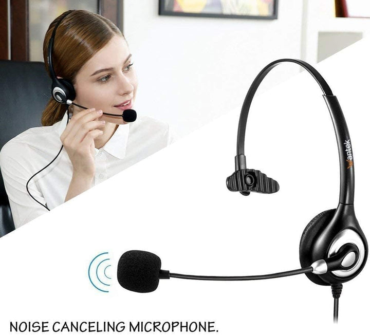 Wantek USB Headset Mono mit Noise Cancelling Mikrofon und Call Volume Control Call Center Headsets m