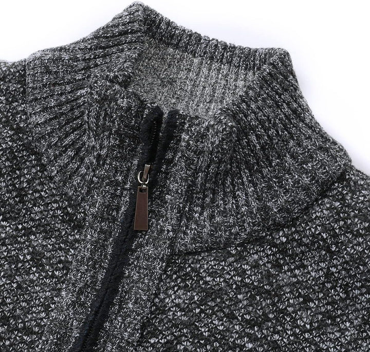 Sliktaa Herren Strickjacke Reissverschluss Cardigan Stehkragen Grobstrick Fleecejacke Warm Sweater J