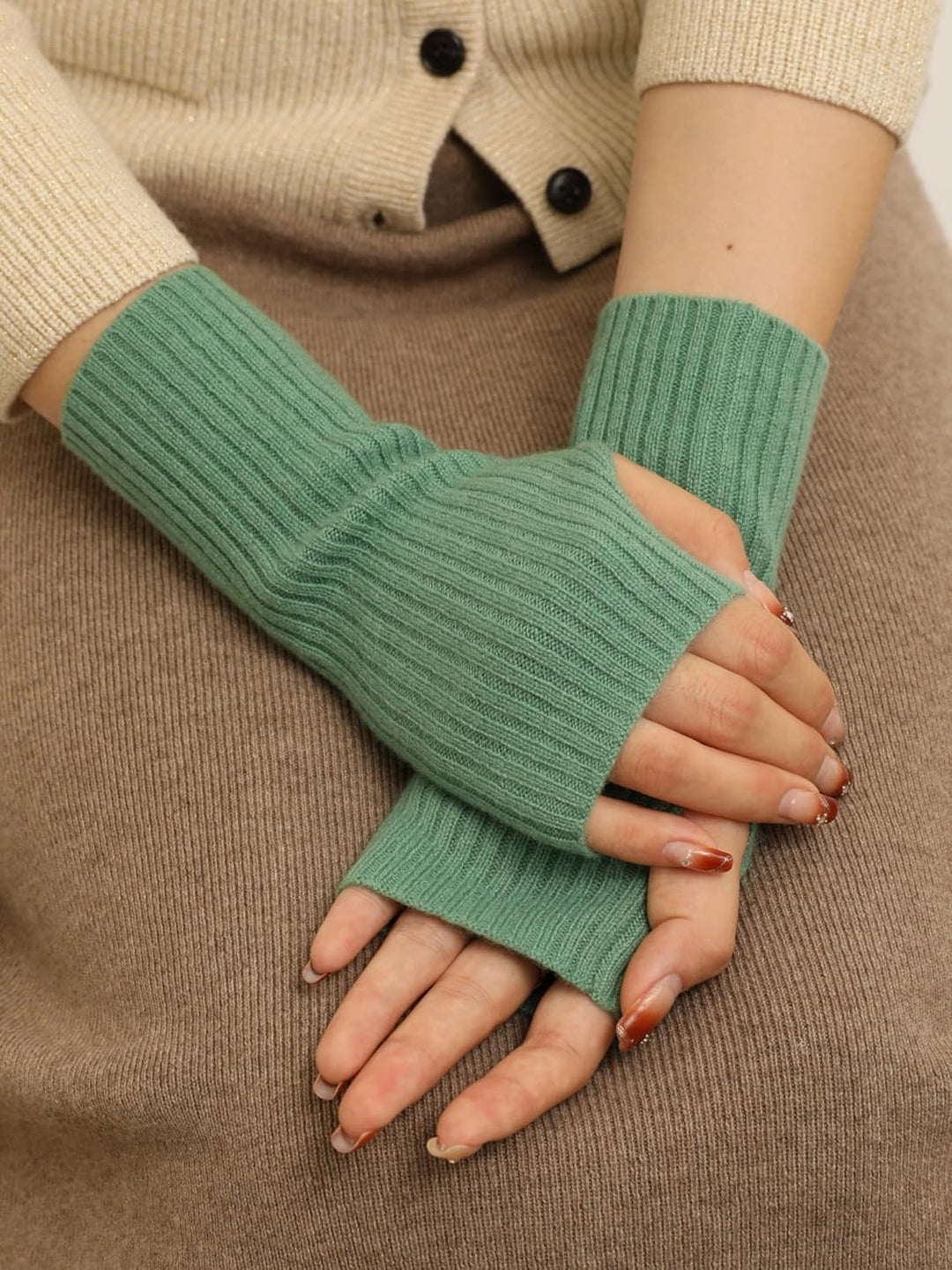 Prettystern Damen Kaschmir-Wolle Gerippte Fingerlose Handschuhe Hand-Stulpen handgelenk-wärmer Pulsw
