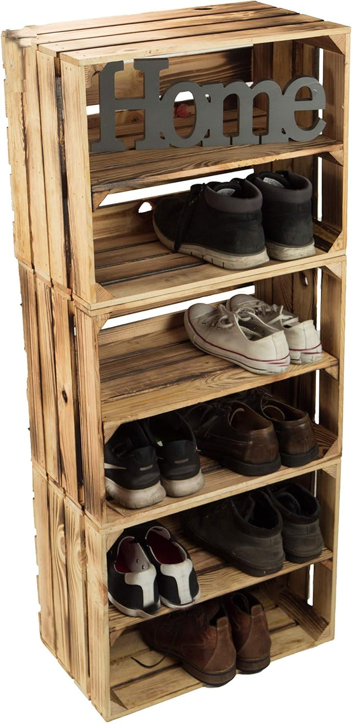 Schuhschrank Schuhregal aus geflammten Holzkisten Schuhablage Schuhständer Schuhaufbewahrung für Kin
