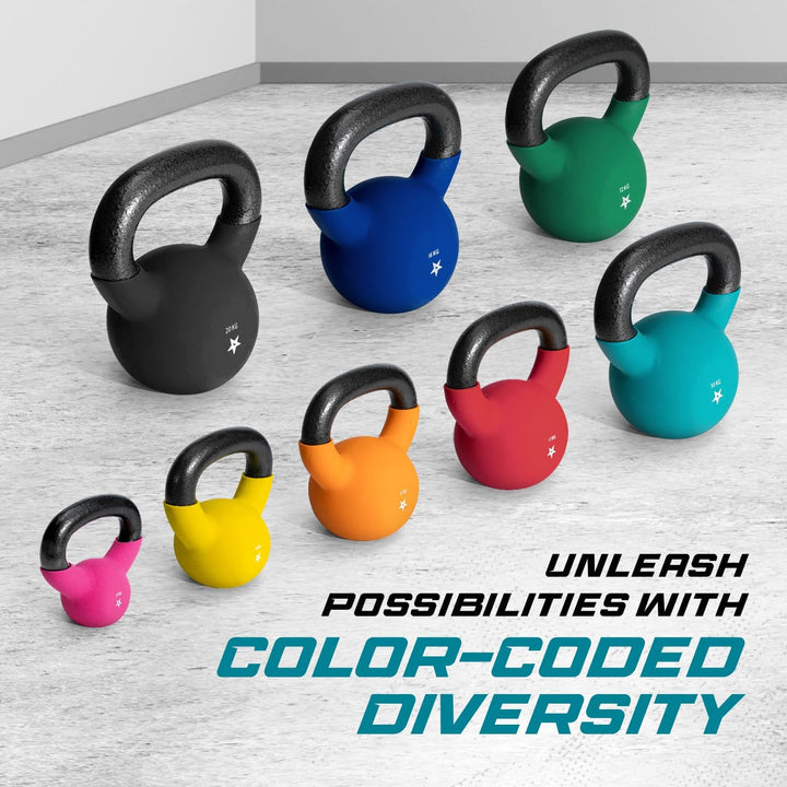 Yes4All 2-20 kg Cast Iron Kettlebell with Neoprene Coating, Multicoloured Kettlebells, Swing Dumbbel