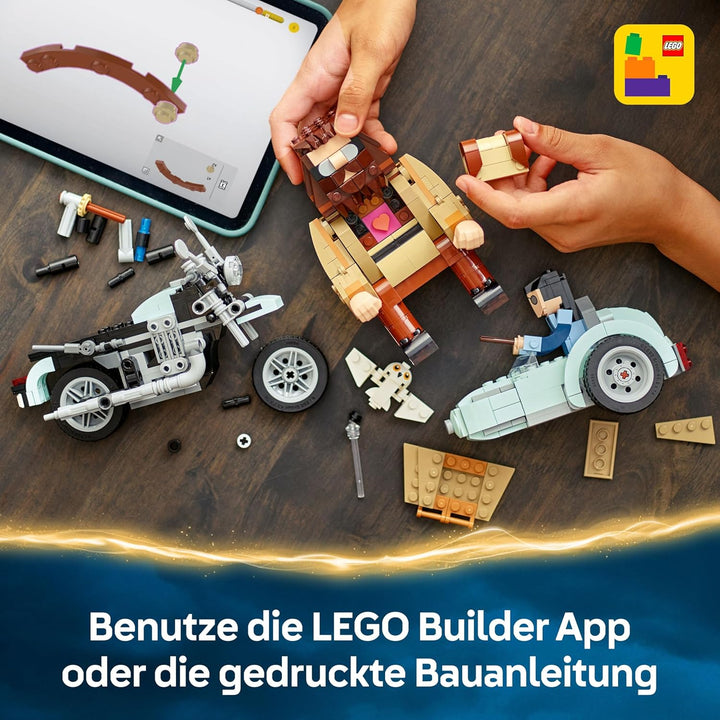 LEGO Harry Potter Hagrids und Harrys Motorradtour, bewegliches Motorrad Spielzeug mit Beiwagen & Hed
