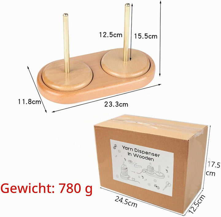 RoseFlower Doppelt Garnhalter-Ständer, Garnkugelhalter aus natürlichem Eichenholz, Spindeln, wirbeln