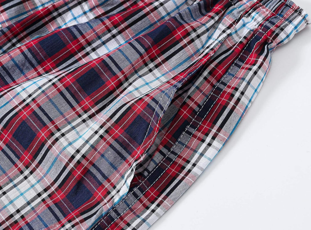 MoFiz Herren Kurze Pyjamahose Baumwolle Schlafshorts Karierte Schlafanzughose Freizeithose Karo Loun