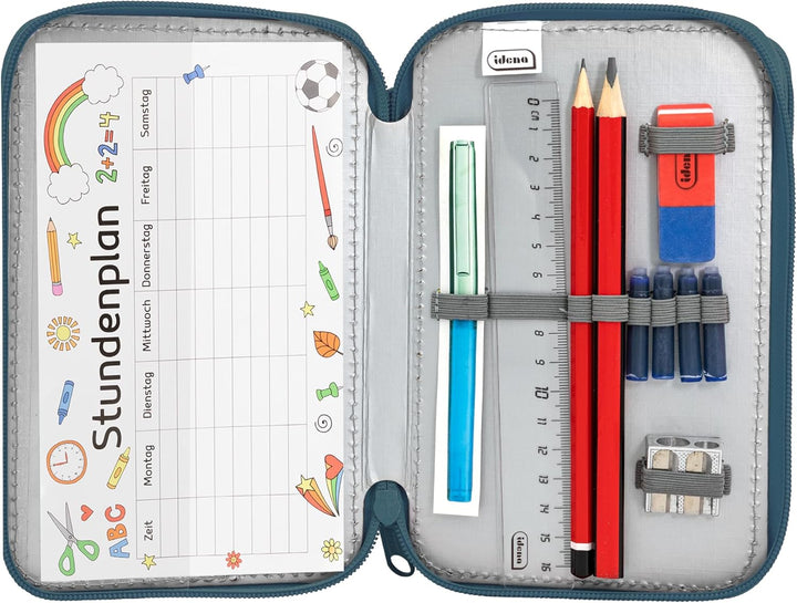 Idena 20181 - Federmappe Triple mit 3 Reissverschlussfächern, Design Fussball, gefülltes Federmäppch