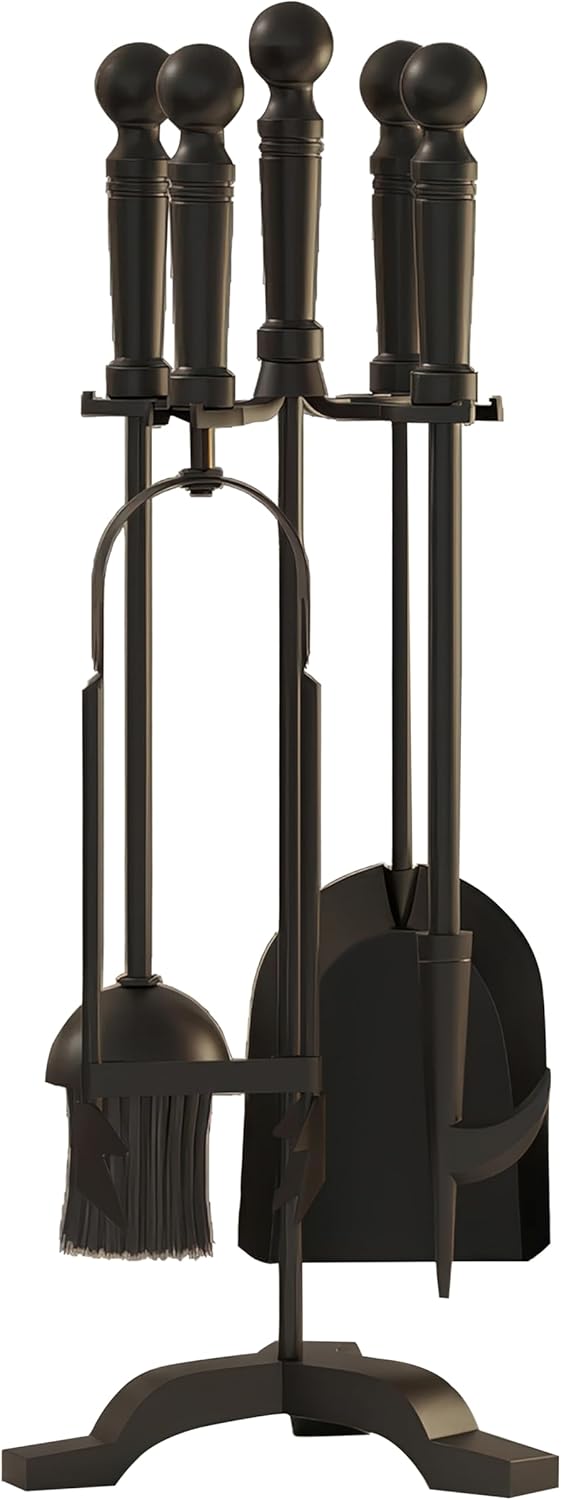 Kingson Modernes Kaminwerkzeug-Set aus Gusseisen, Bürste, Schaufel, Schürhaken und Zange, 19,5 x 17