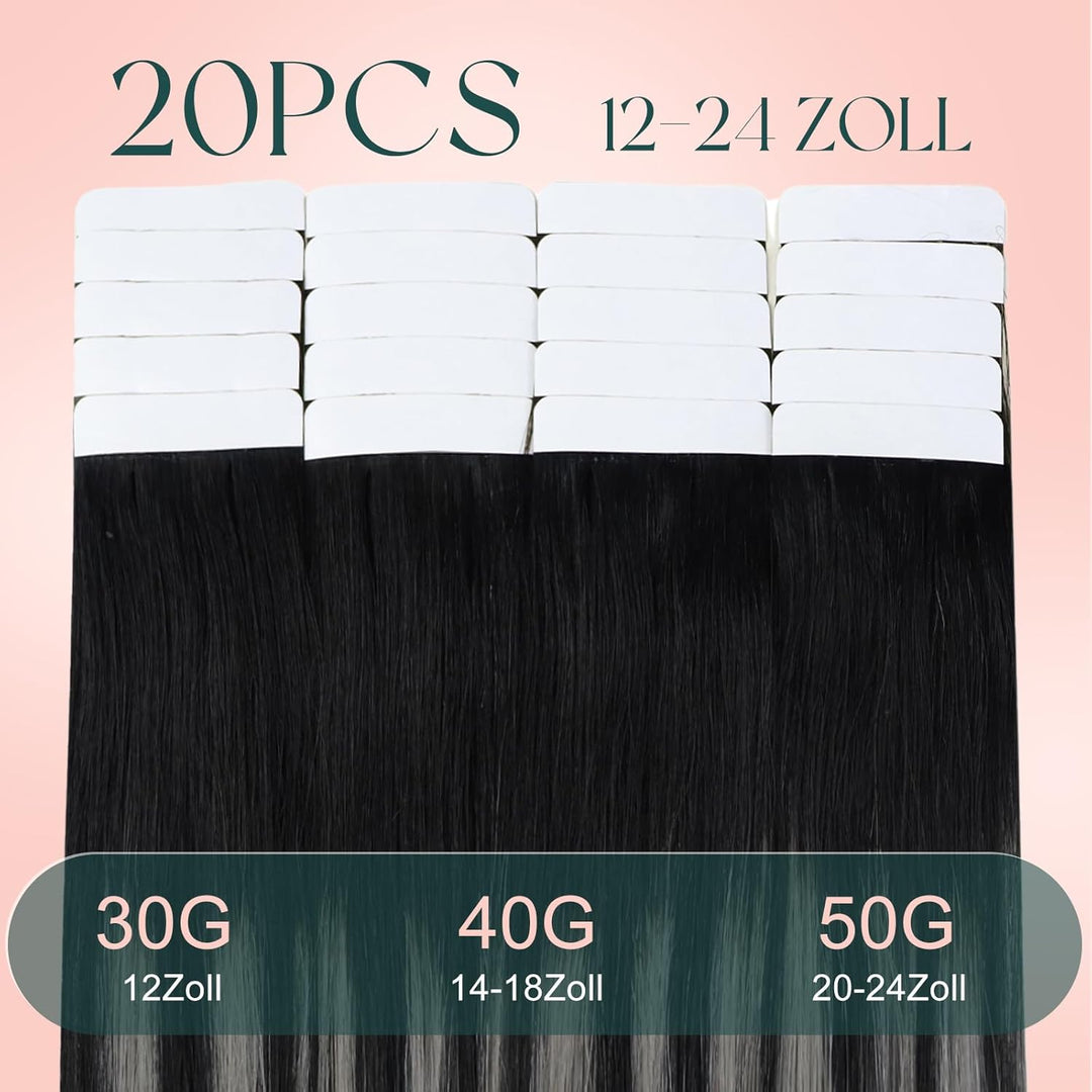 Easyouth Natürlicher Tapes Extensions Echthaar Schwarz Ombre 1b/S/1b 50cm | Extension Tape Remy Mens