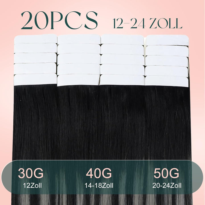 Easyouth Extensions Echthaar Tape Balayage Schwarz Natürliche 1b/S/1b 55 cm | Tapes in Extension Rem