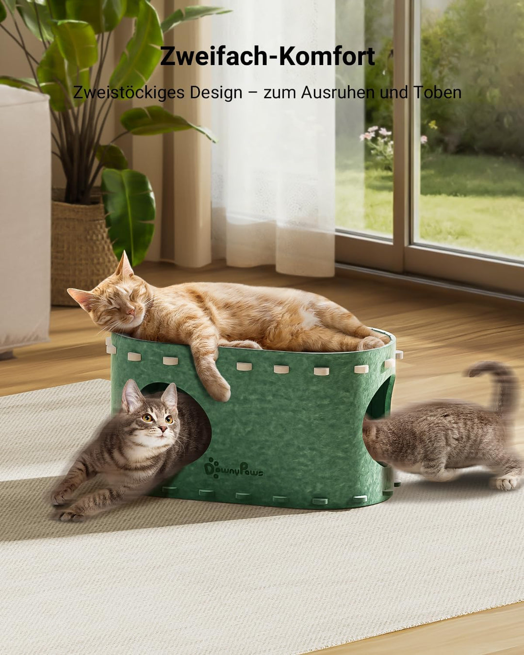 DownyPaws Katzenhöhle Filz, Katzenhaus aus Filz, Katzenbett, Katzenhöhle für Katzen, 58 x 33 x 30cm,